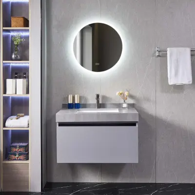 Badrumspaket 60cm | Rund LED-spegel | Bänkskiva i sintrad sten