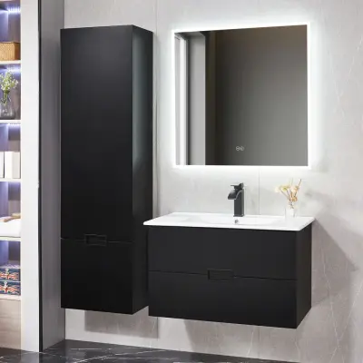 Badrumspaket 80cm | Kommod& sidoskåp i tålig MDF | LED-spegel