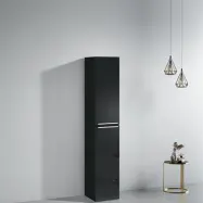 Högskåp badrum 180x30cm | Fyra hyllplan | Golvstående | Svart