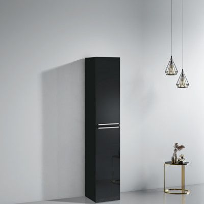 Högskåp badrum 180x30cm | Fyra hyllplan | Golvstående | Svart