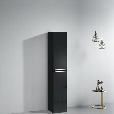 Högskåp badrum 180x30cm | Fyra hyllplan | Golvstående | Svart