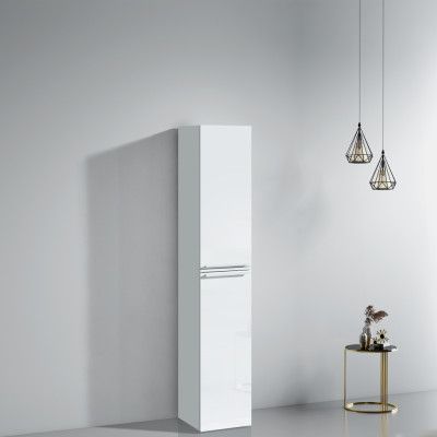 Högskåp badrum 180x30cm | Fyra hyllplan | Golvstående | Vit