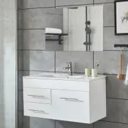 Kommod 100cm | Med tvättställ& badrumsspegel | Högblank vit