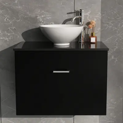 Kommod med tvättställ | Bänkskiva i sten | Cumulus svart