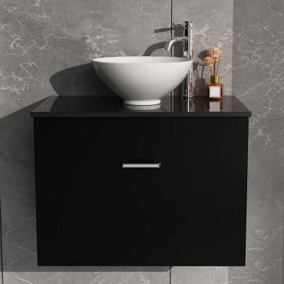 Kommod med tvättställ 60cm | Bänkskiva i sten | Cumulus svart