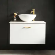 Kommod med tvättställ 60cm | Bänkskiva i sten | Cumulus vit