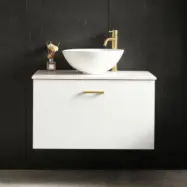 Kommod med tvättställ 60cm | Bänkskiva i sten | Cumulus vit