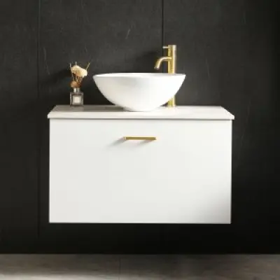 Kommod med tvättställ 60cm | Bänkskiva i sten | Cumulus vit