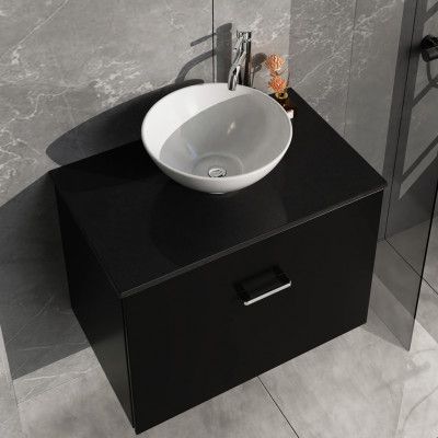 Kommod med tvättställ 80cm | Bänkskiva i sten | Cumulus svart