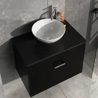 Kommod med tvättställ 80cm | Bänkskiva i sten | Cumulus svart