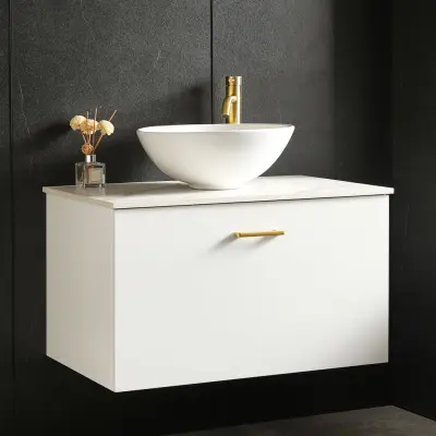 Kommod med tvättställ 80cm | Bänkskiva i sten | Cumulus vit