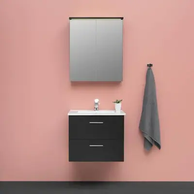 Möbelpaket 4AQUA Slim Svart Ek 60 med Lådor och Spegelskåp