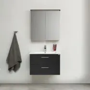 Möbelpaket 4AQUA Slim Svart Ek 80 med Lådor och Spegelskåp