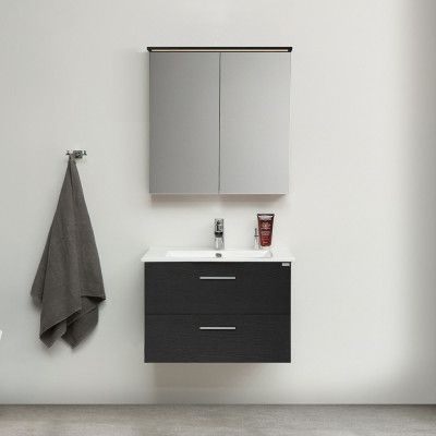 Möbelpaket 4AQUA Slim Svart Ek 80 med Lådor och Spegelskåp