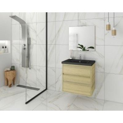 Badrumsmöbler Instinct 65 - Natural Oak/Svart med spegel