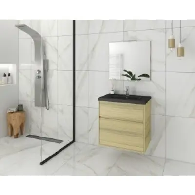 Badrumsmöbler Instinct 65 - Natural Oak/Svart med spegel