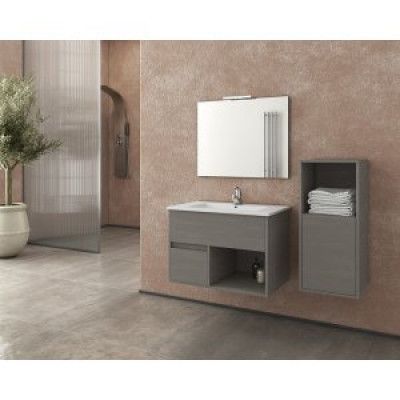 Badrumsmöbler Sorrento 75 - Cementfärgat med spegel- & sidoskåp