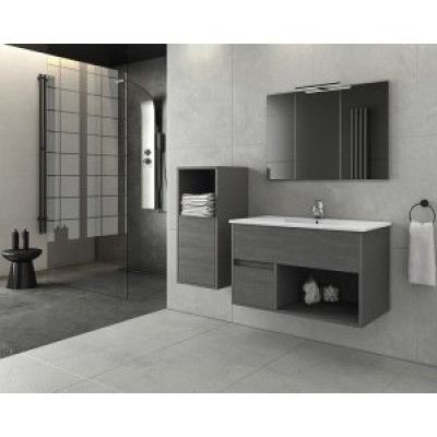 Badrumsmöbler Sorrento 85 - Grafitfärgat med spegel- & sidoskåp