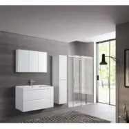 Marina badrumspaket 90 cm  Kommod, Artificiellt stentvättställ, spegelskåp&sidoskåp | Vit Högglans | Mjukstängning
