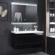 Badrumsmöbel 100cm | Kommod och LED-spegel | Blandare ingår