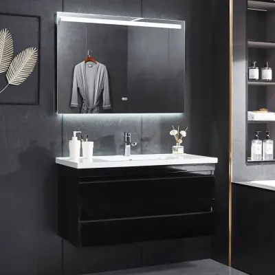 Badrumsmöbel 100cm | Kommod och LED-spegel | Blandare ingår