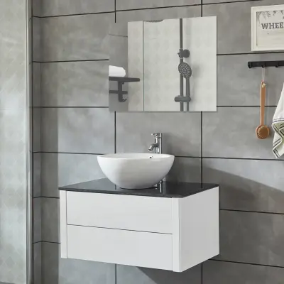 Badrumsmöbel 100cm | LED-spegel med dimmer | Granitimitation