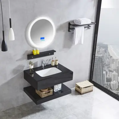 Badrumsmöbel marmor 80cm | LED-spegel med bluetooth