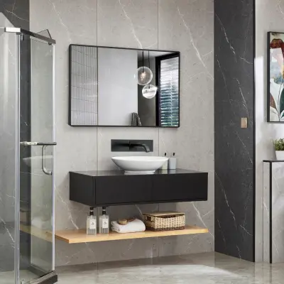 Badrumspaket | Kommod 110cm | Bänkskiva i svart kompositsten