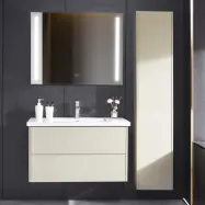 Badrumspaket | Kommod 90cm | Högskåp och LED-spegel | Beige