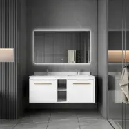 Badrumspaket 120 cm  Kommod med dubbla keramiska tvättställ&LED-spegel | Mjukstängning