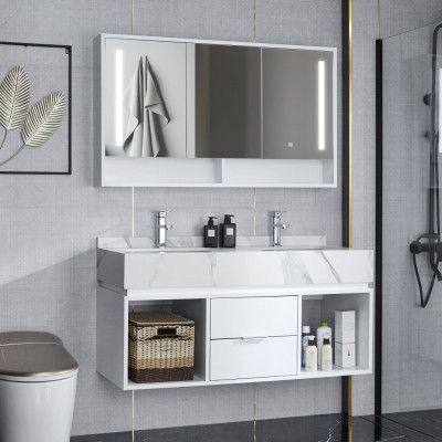 Badrumspaket 120cm | Marmorerad sintrad sten | LED-spegelskåp