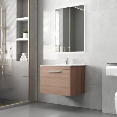 Badrumspaket 60 cm  Kommod i MDF | Keramiskt tvättställ&LED-spegel | Dimbar belysning | Elysia