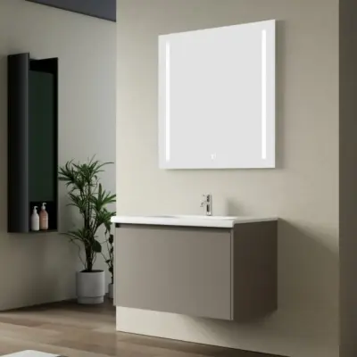Badrumspaket 60 cm  Kommod&keramiskt tvättställ med LED-spegel | Mjukstängning | Modern design