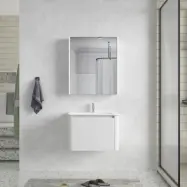 Badrumspaket 60 cm  Kommod&keramiskt tvättställ med spegelskåp | Mjukstängning | Vit