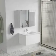 Badrumspaket 80 cm  Kommod&keramiskt tvättställ med spegelskåp | Mjukstängning | Modern design