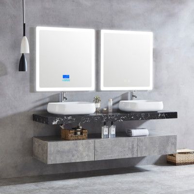 Badrumspaket marmor 180cm | LED-spegel | Dubbla handfat