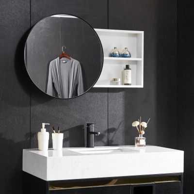 Rund badrumsspegel 60x60cm | Inbyggd förvaringshylla