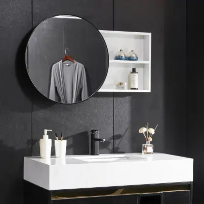 Rund badrumsspegel 60x60cm | Inbyggd förvaringshylla