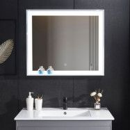 Spegel 80x68cm | LED-belysning& hylla | Vit ram