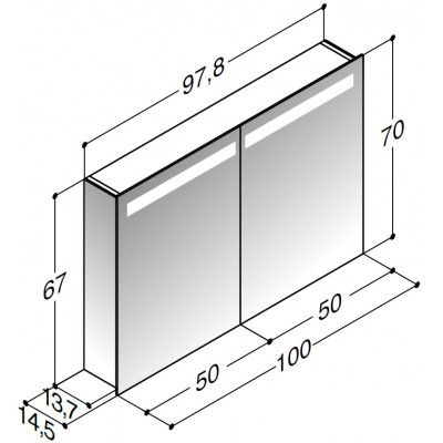 Dansani Spegelskåp 100 Spegelgavel & Belysning i Topp ALU