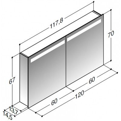 Dansani Spegelskåp 120 Spegelgavel & Belysning i Topp ALU