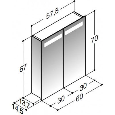Dansani Spegelskåp 60 Spegelgavel & Belysning i Topp ALU