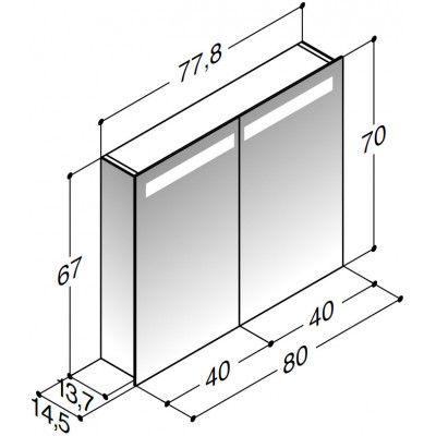 Dansani Spegelskåp 80 Spegelgavel & Belysning i Topp ALU