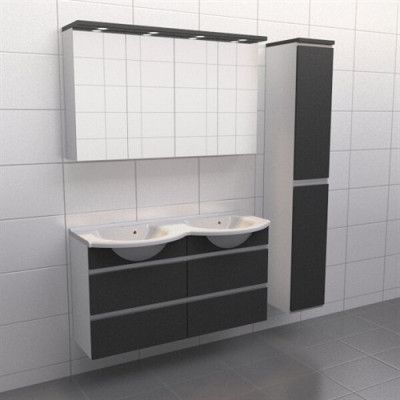 Granitgrå med aluminiumgrepp Källa Frid 120 cm dubbel, Spegelskåp, Ja + 30 cm