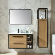 Industria Badrumspaket 90 cm  Kommod, keramiskt tvättställ, spegel&sidoskåp | Trä/Svart