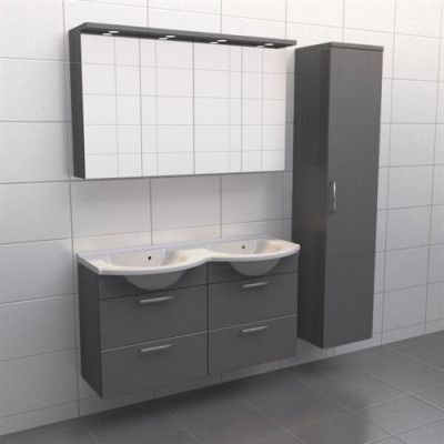 Grå högblank Källa Frid 120 cm dubbel, Spegelskåp, Ja + 40 cm