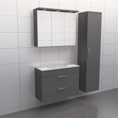 Grå högblank Källa Lugn 90 cm, Spegelskåp, Ja + 40 cm