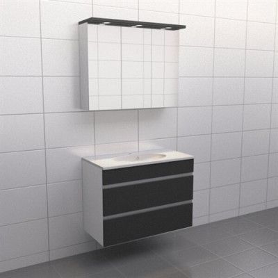 Granitgrå med aluminiumgrepp Källa Balans 90 cm, Spegelskåp, Nej