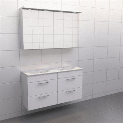 Vit högblank Källa Lugn 120 cm dubbel, Spegelskåp, Nej