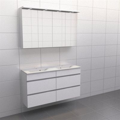 Vit med aluminiumgrepp Källa Lugn 120 cm dubbel, Spegelskåp, Nej